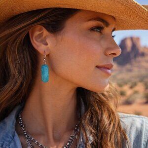 Turquoise Blue Stone 1" Minimalist Boho Western Style Dangle Earrings